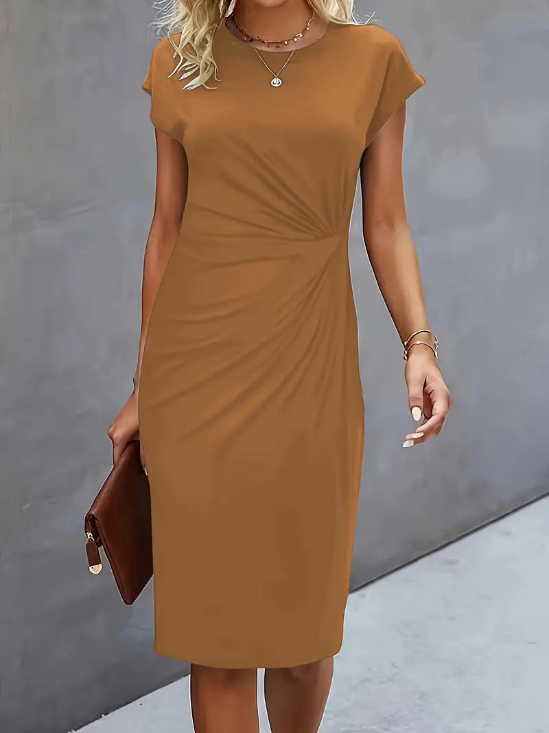 Midi Kleid Damen Runder Hals Tailliert Hochzeitsgast