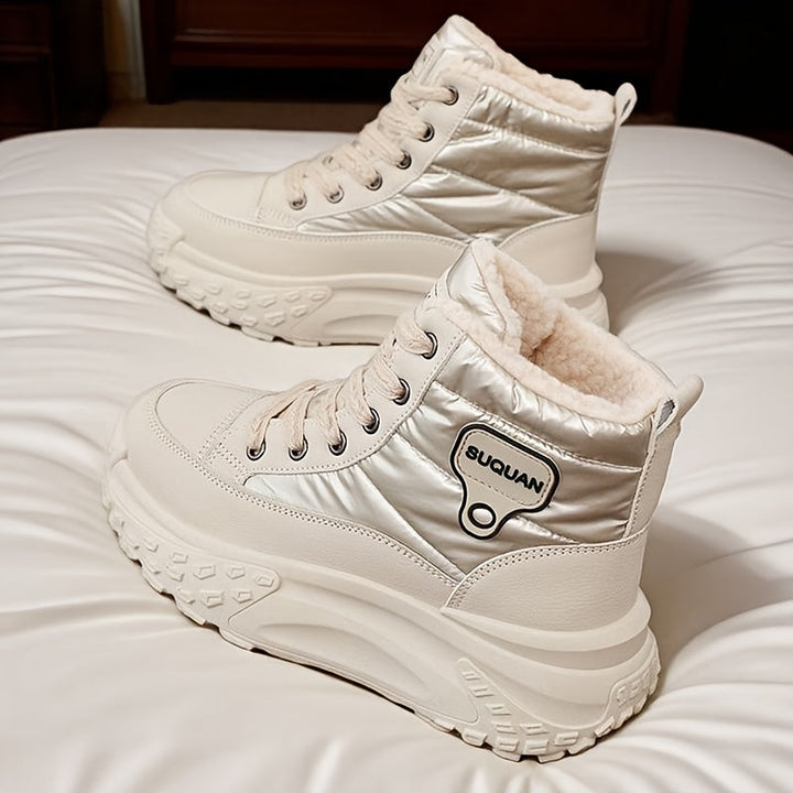 Damen Winterstiefeletten mit dicker Sohle, Schnürung und Warmfutter