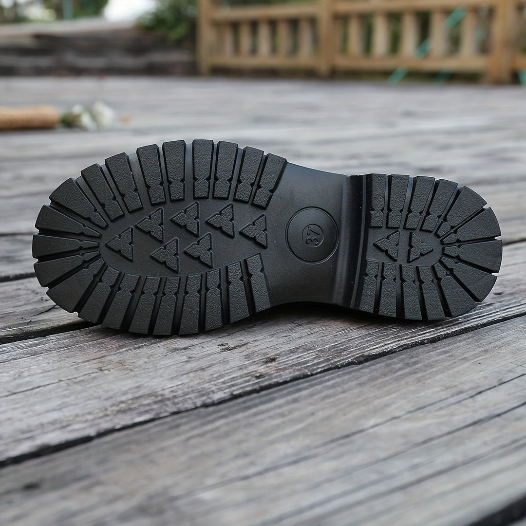Damen Schnürstiefeletten knöchelhoch mit Profilsohle und Reißverschluss, braun