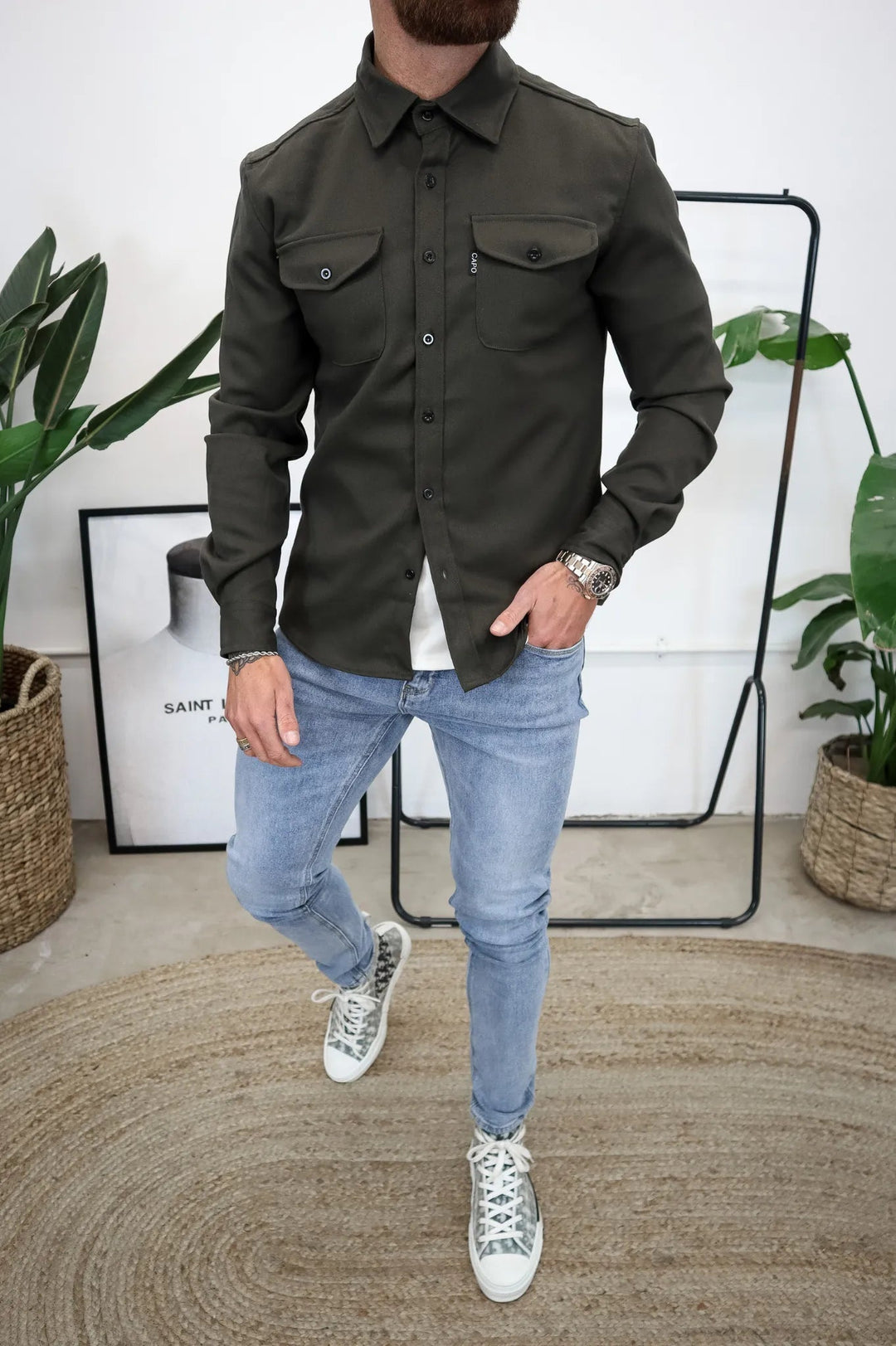 Herren Overshirt Jacke mit Brusttaschen Frühling Herbst Casual Leichtgewicht