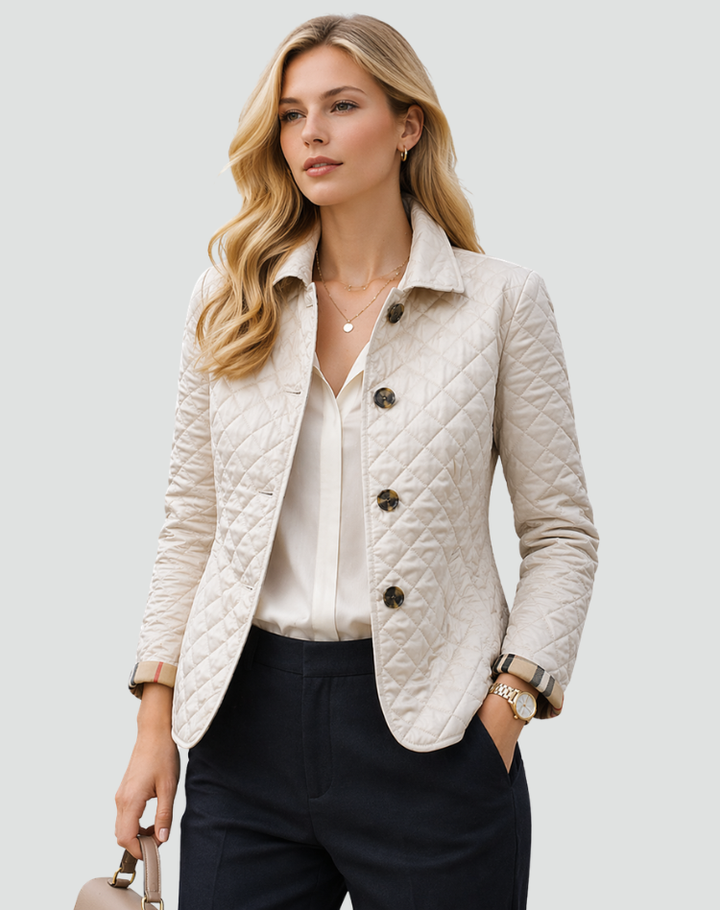Veste mi-saison femme coupe droite avec col montant et boutons