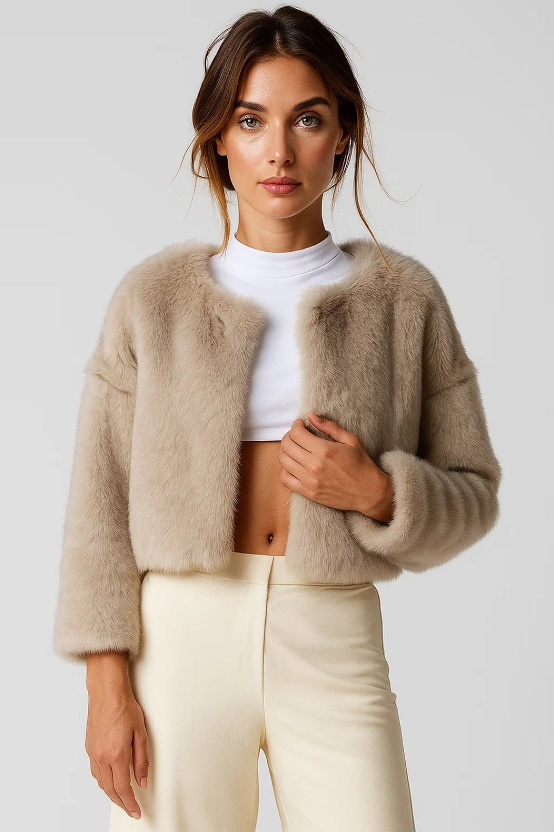 Jacke Damen - Kurzgeschnittene Flauschige Kunstlederjacke