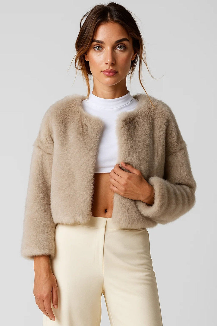 Jacke Damen - Kurzgeschnittene Flauschige Kunstlederjacke