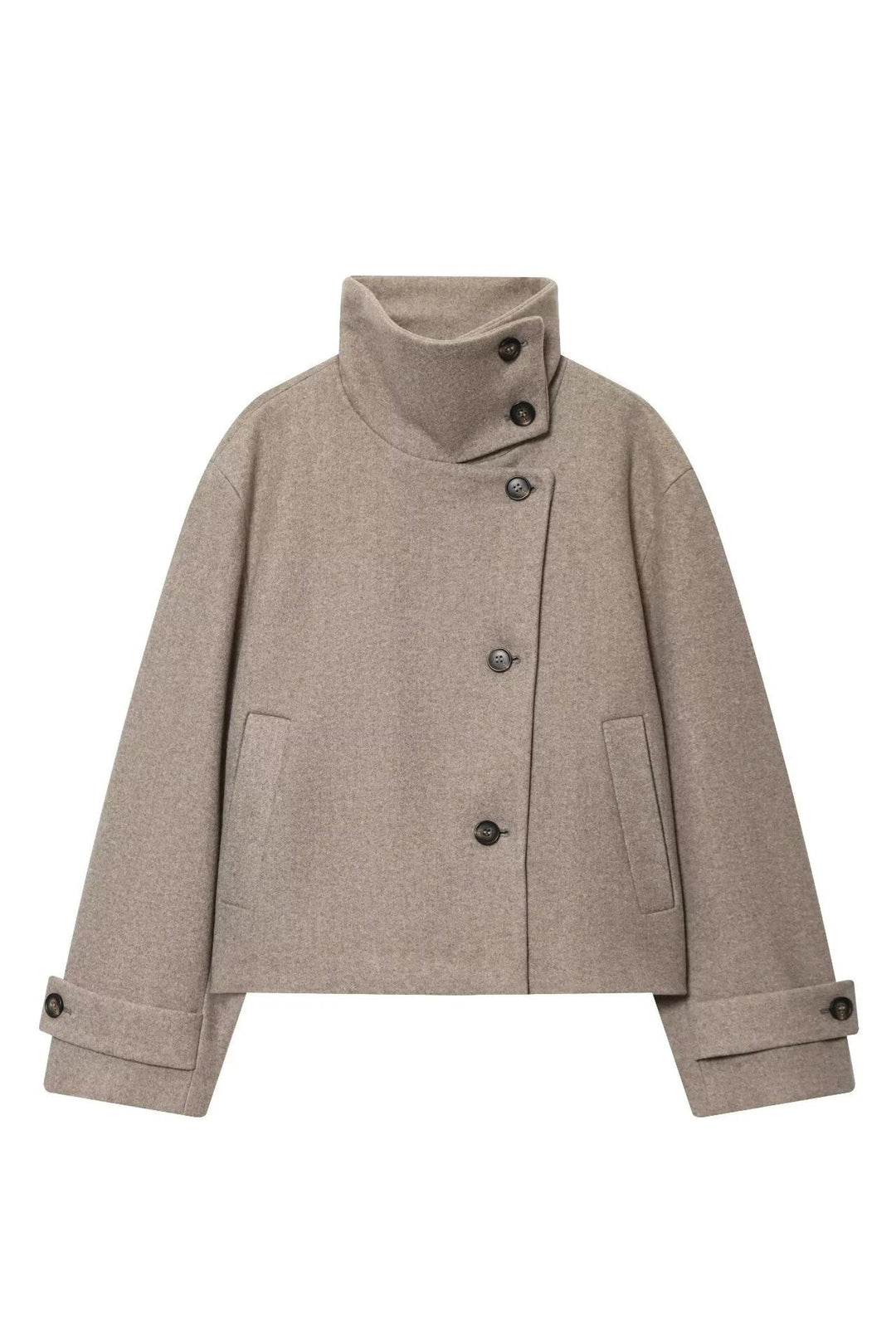 Damenjacke - Wollmischung Cropped Jacke mit Schnallenkragen