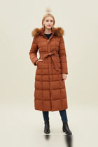 Damen Parka - Gestepptes Parka mit Gürteltaille und Kunstfellkapuze