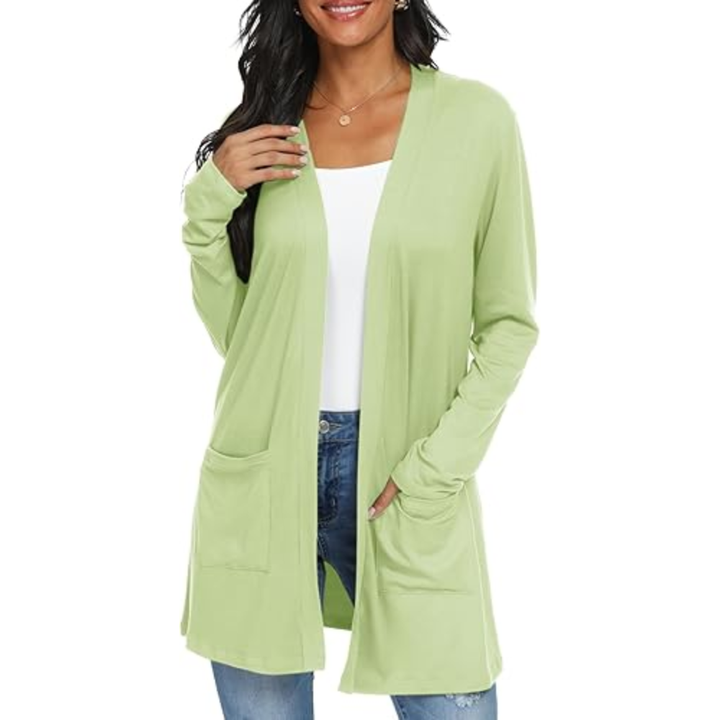 Leichter, lässiger, offener langer Cardigan mit Taschen