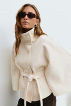 Cape Veste Femme Coupe Régulière Col Montant Ceinture Nœud Hiver
