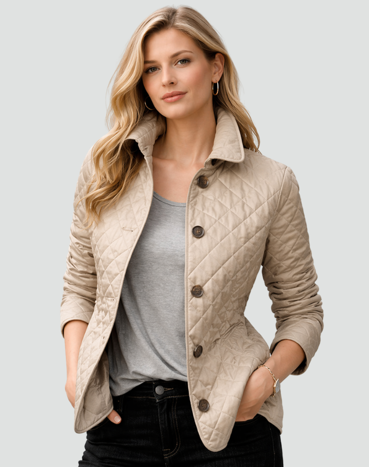 Veste mi-saison femme coupe droite avec col montant et boutons