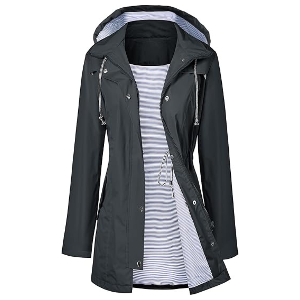 Wasserdichter langer Kapuzen-Trenchcoat gefüttert Windbreaker Reisejacke