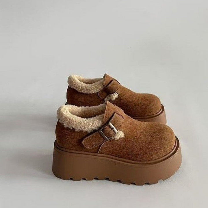 Damen Plateau-Schuh mit Schnalle &amp; Futter, braun
