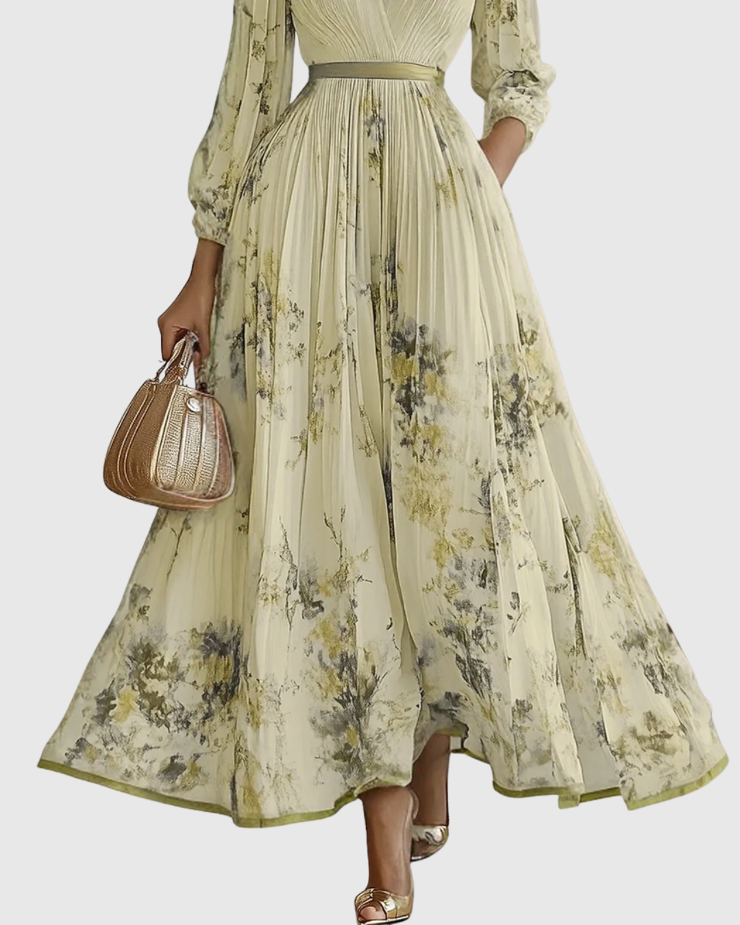 Maxikleid für Hochzeitsgäste | Plissierter V-Ausschnitt