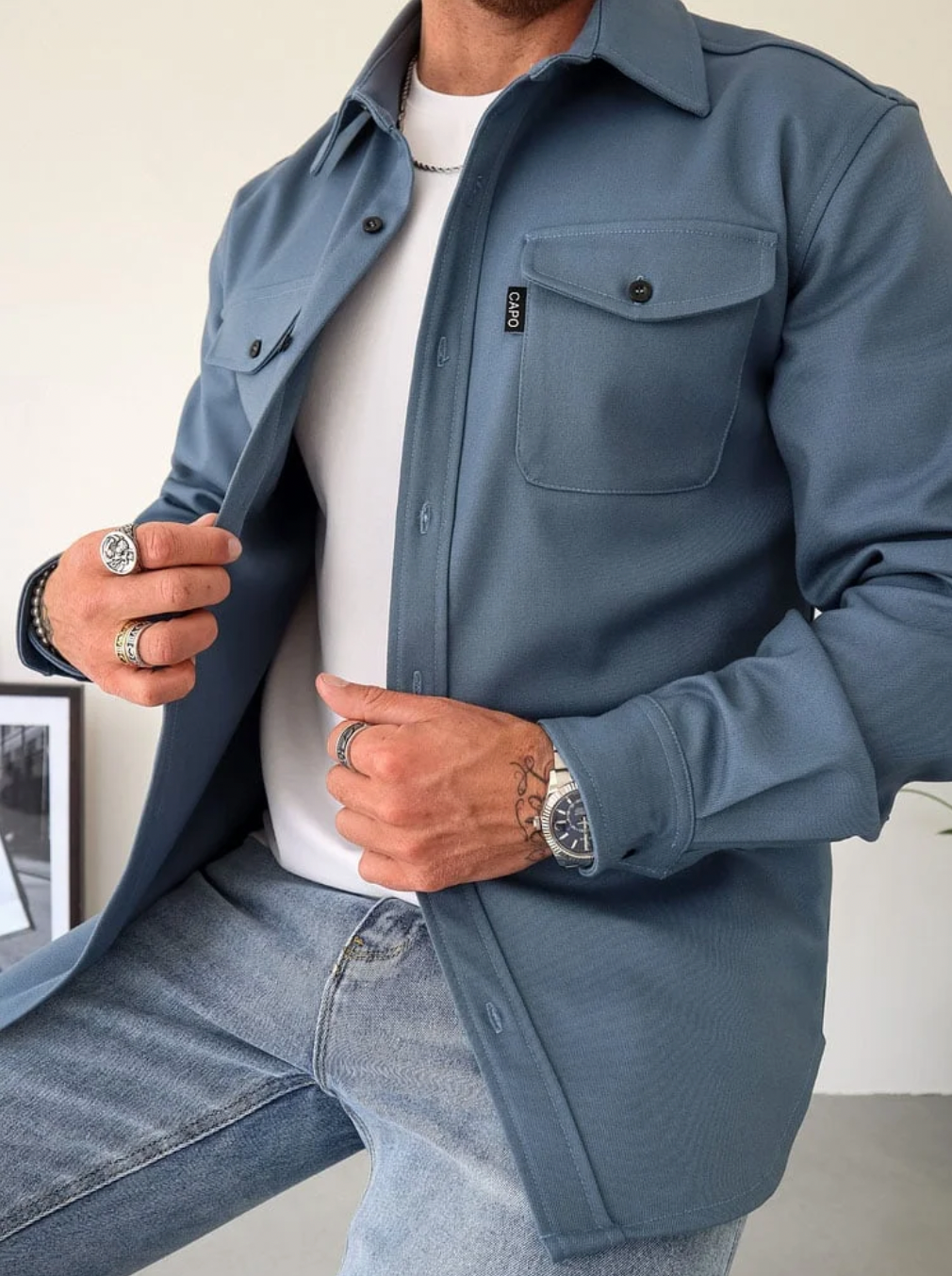 Lässige Herren Hemdjacke Mit Knopfverschluss Und Brusttaschen
