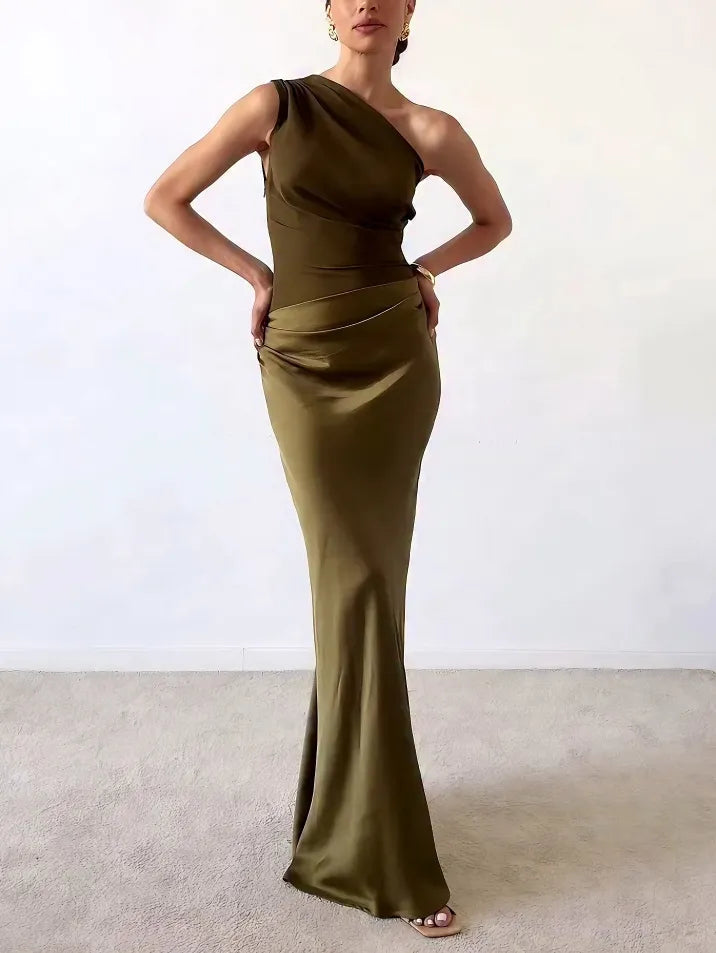 Maxikleid für Hochzeitsgäste | Asymmetrisch Faltenwurf