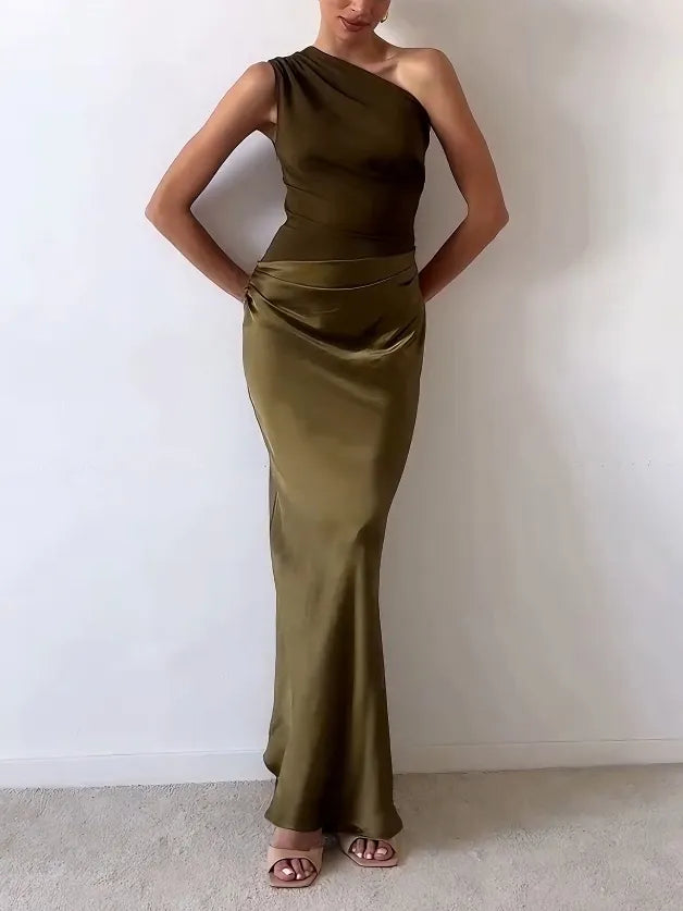 Maxikleid für Hochzeitsgäste | Asymmetrisch Faltenwurf
