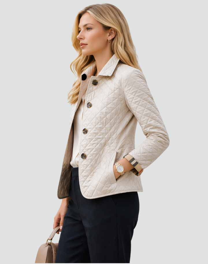 Veste mi-saison femme coupe droite avec col montant et boutons