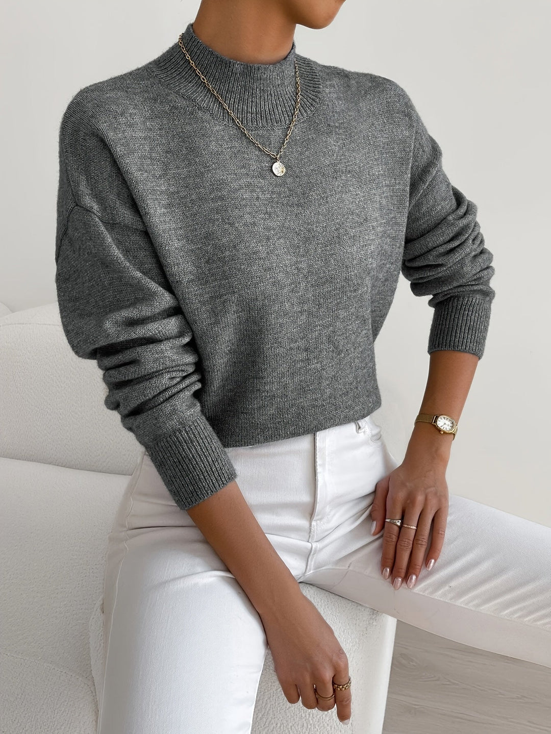 Yvonne Damen Strickpullover - Weicher Stoff &amp; Hoher Kragen
