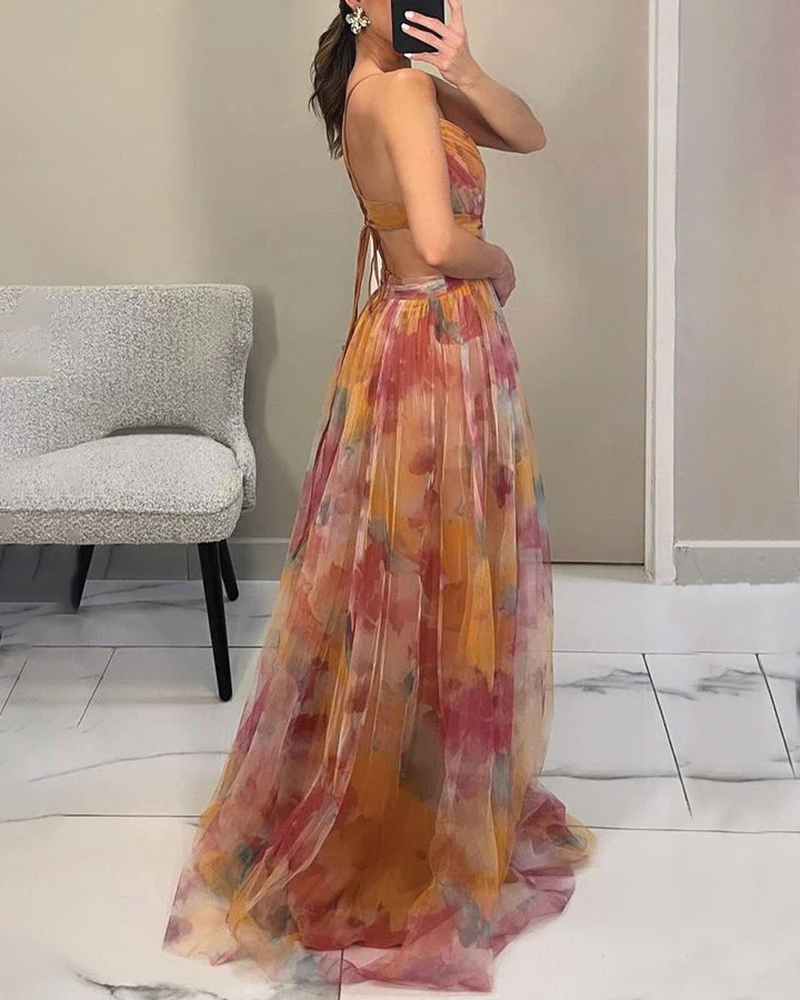Maxikleid für Hochzeitsgäste | Floral Plissiert