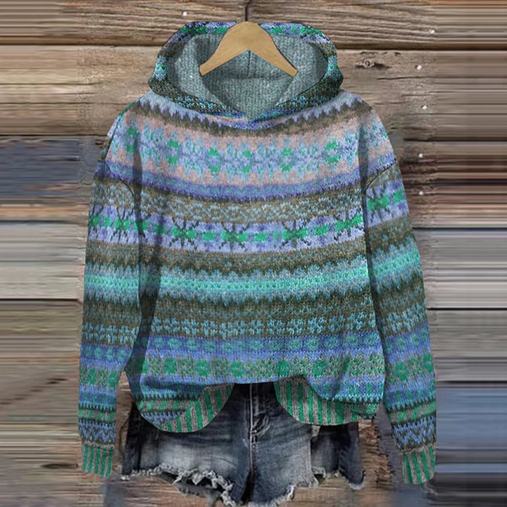 Damen Druckdesign mit Norwegischem Muster – Weicher Warmer Hoodie für Freizeit- und Winterstil