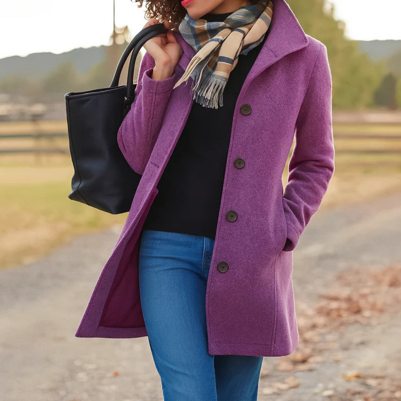Damen Klassischer Knopfverschluss Mantel mit Tailliertem Schnitt und Vielseitigem Stil