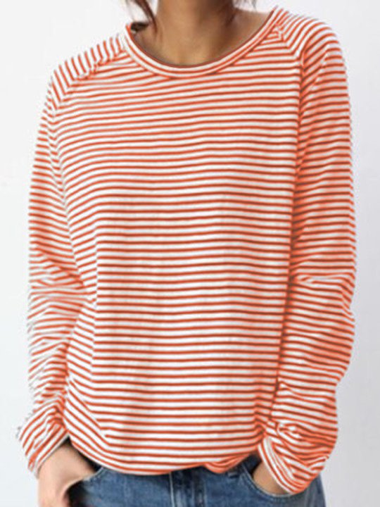 Haut décontracté à manches longues rayé pour femme – Coton doux, parfait pour le printemps et l&