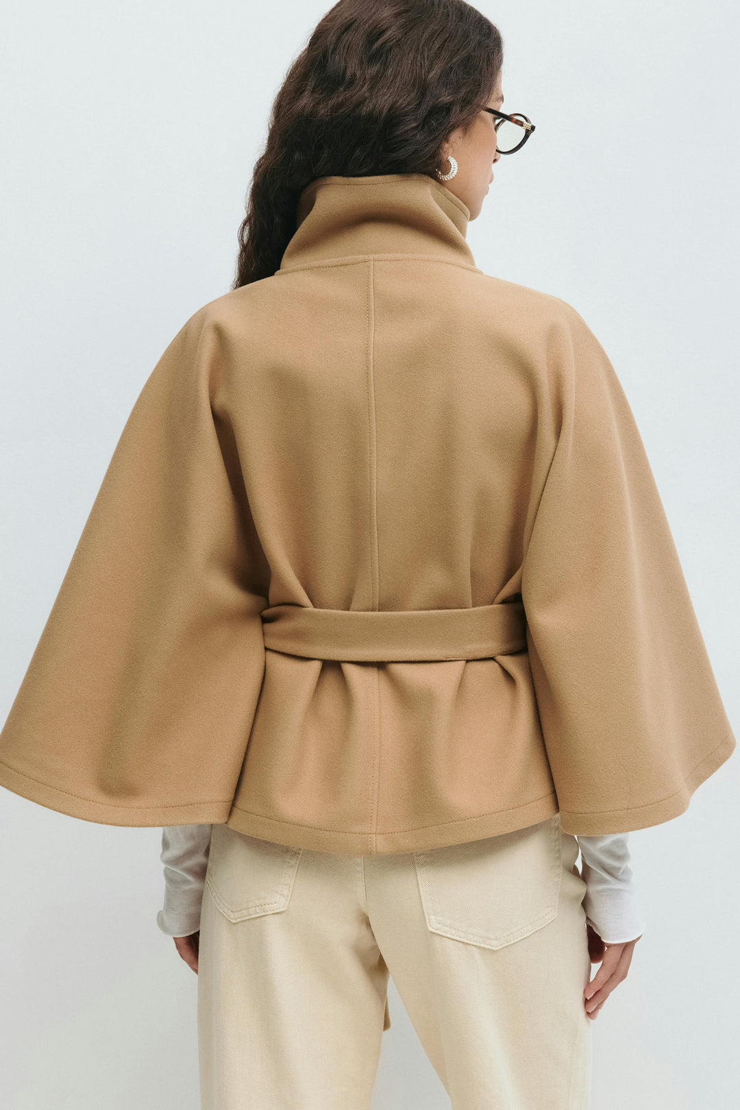 Cape Veste Femme Coupe Régulière Col Montant Ceinture Nœud Hiver
