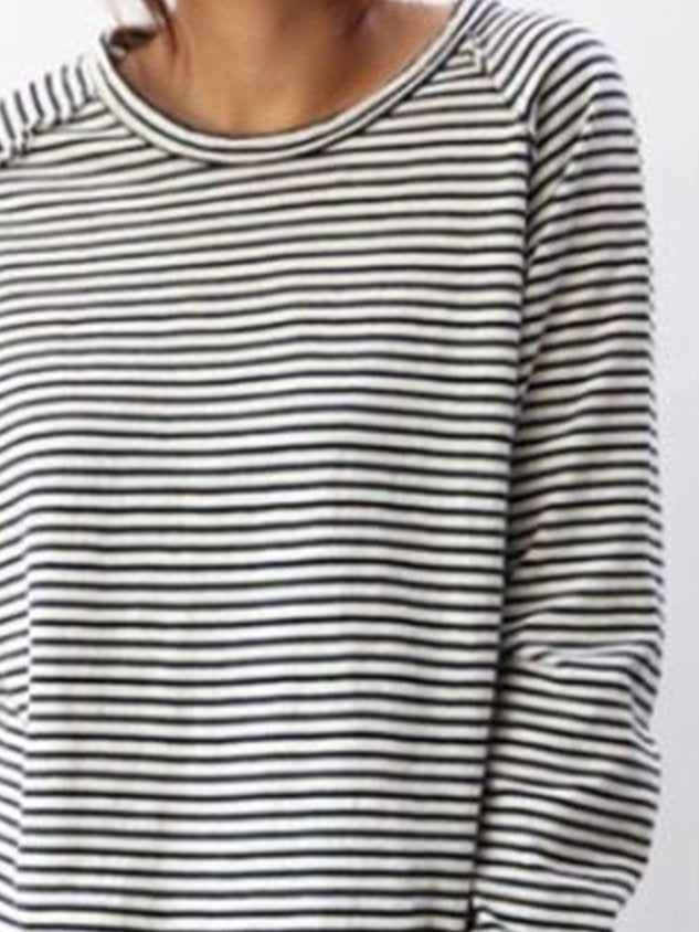 Haut décontracté à manches longues rayé pour femme – Coton doux, parfait pour le printemps et l&