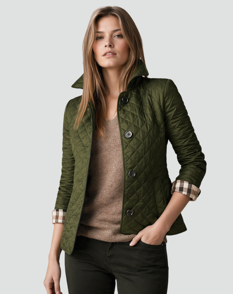 Veste mi-saison femme coupe droite avec col montant et boutons