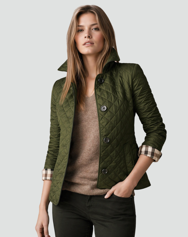Veste mi-saison femme coupe droite avec col montant et boutons
