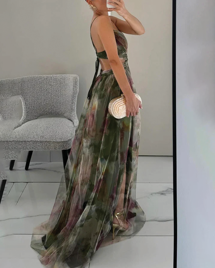 Maxikleid für Hochzeitsgäste | Floral Plissiert