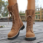 Damen Schnürstiefeletten knöchelhoch mit Profilsohle und Reißverschluss, braun