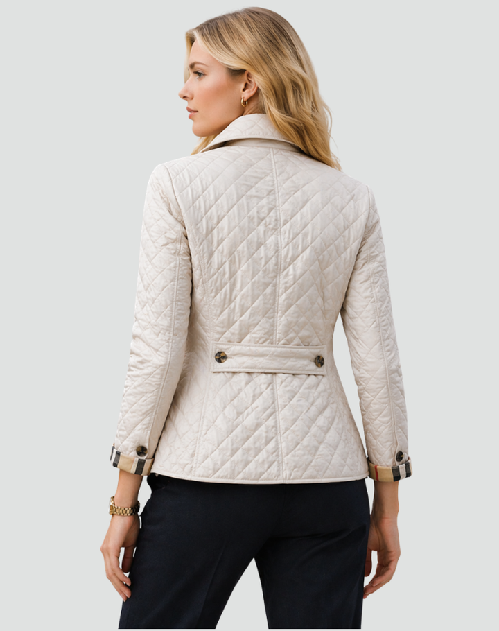 Veste mi-saison femme coupe droite avec col montant et boutons