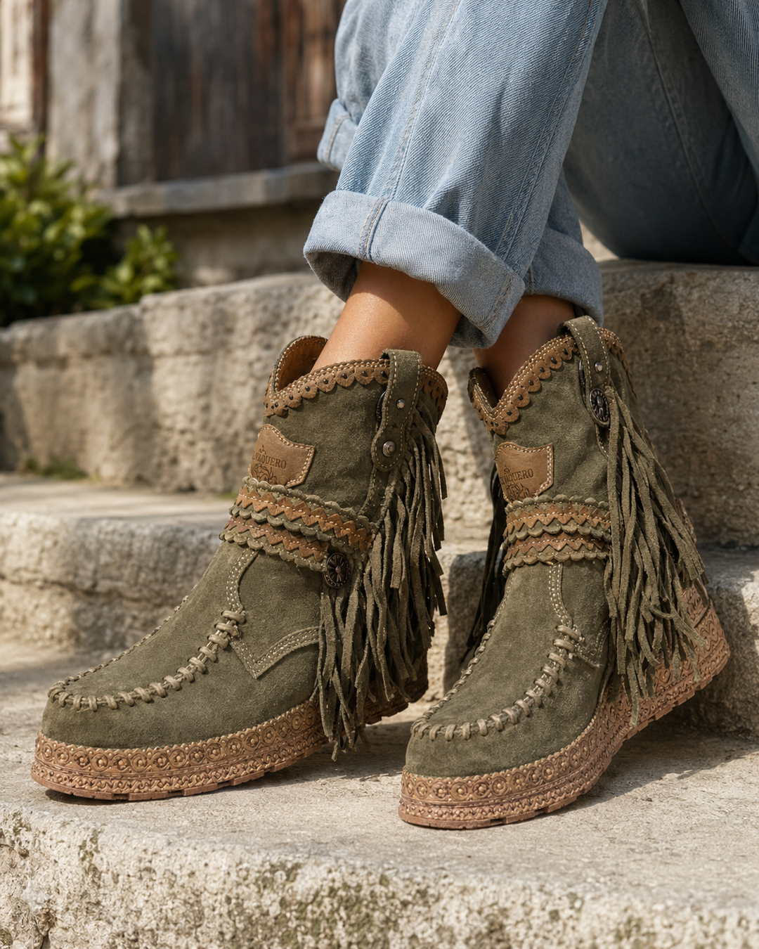 Boho Westernstiefel mit Fransen
