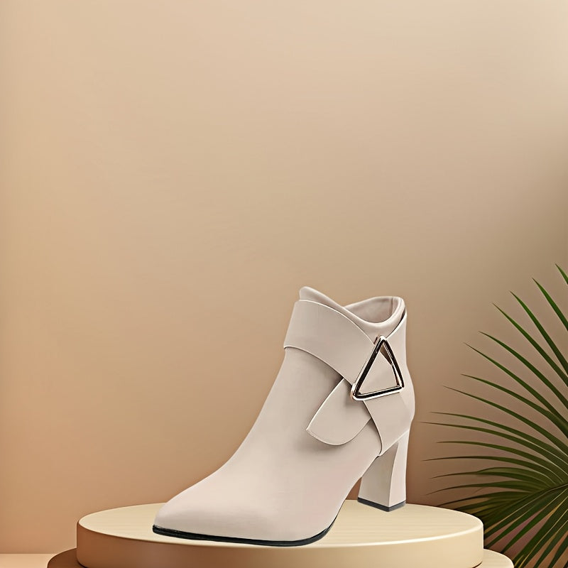 Damen Stiefeletten Blockabsatz Spitz zulaufend mit Schnalle Reißverschluss