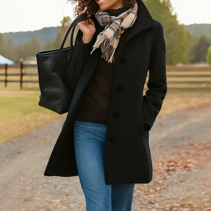 Damen Klassischer Knopfverschluss Mantel mit Tailliertem Schnitt und Vielseitigem Stil