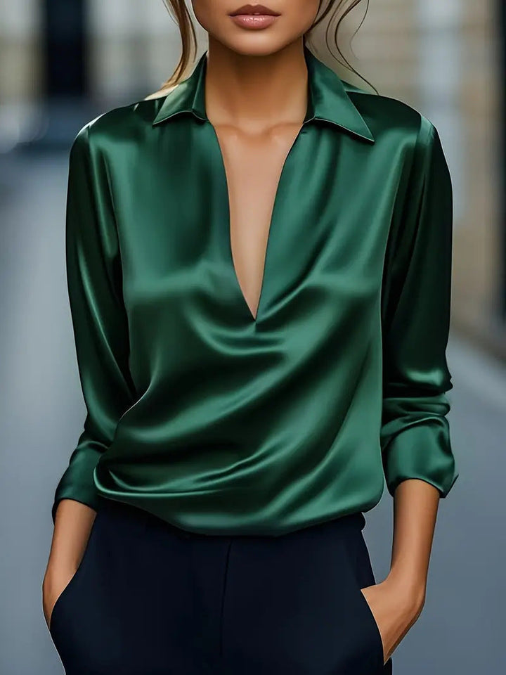 Blouse Femme Élégante et Polyvalente Col V Aspect Satiné | Havanna