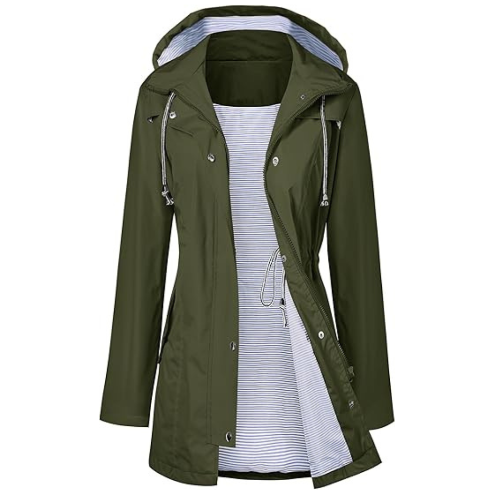 Wasserdichter langer Kapuzen-Trenchcoat gefüttert Windbreaker Reisejacke