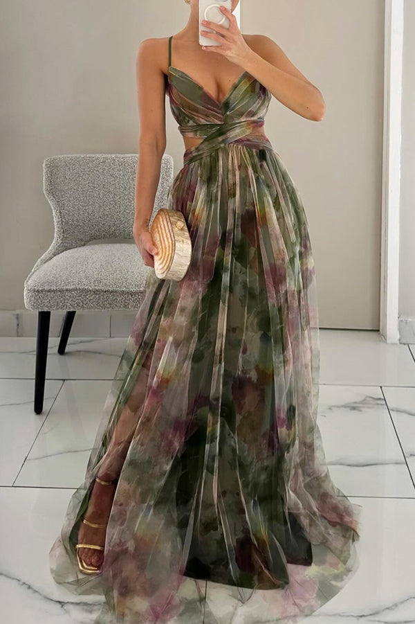 Maxikleid für Hochzeitsgäste | Floral Plissiert