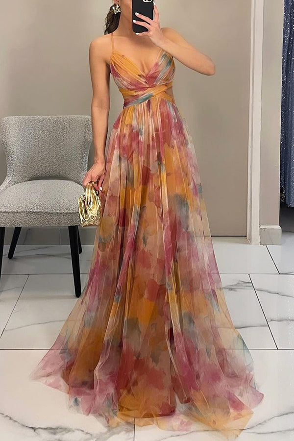 Maxikleid für Hochzeitsgäste | Floral Plissiert