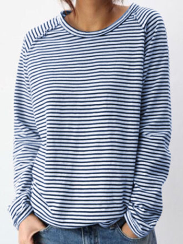 Haut décontracté à manches longues rayé pour femme – Coton doux, parfait pour le printemps et l&