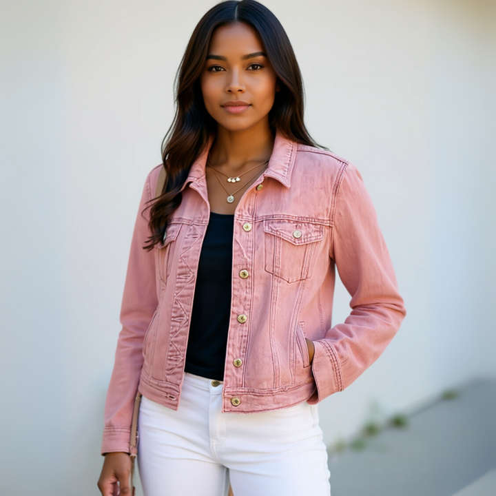 Basic taillierte Stretch-Jeansjacke mit Knopfleiste und langen Ärmeln