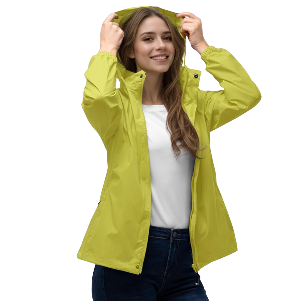 Damen wasserdichte packbare Regenjacke mit Kapuze für Reisen