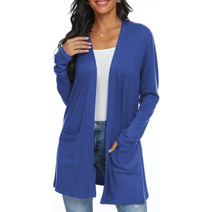 Leichter, lässiger, offener langer Cardigan mit Taschen
