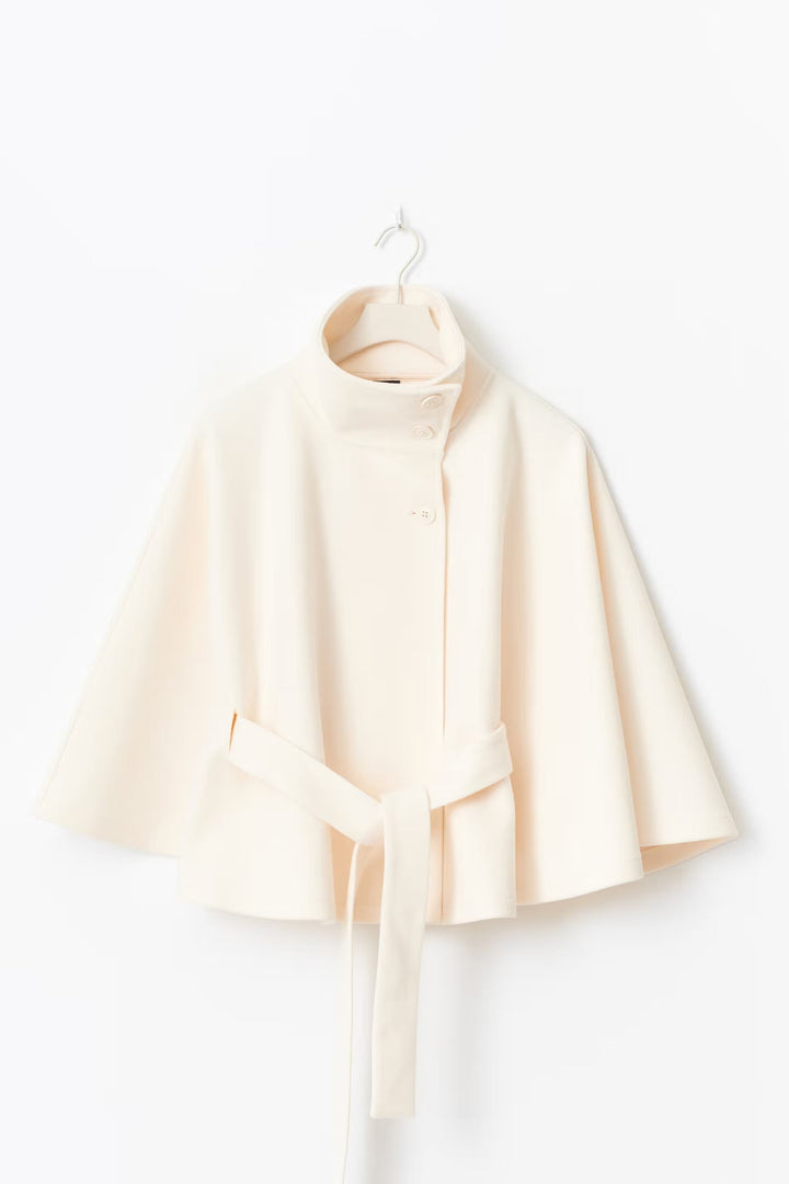 Cape Veste Femme Coupe Régulière Col Montant Ceinture Nœud Hiver