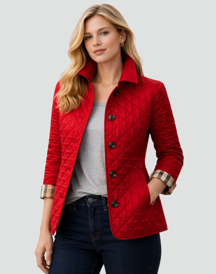 Veste mi-saison femme coupe droite avec col montant et boutons