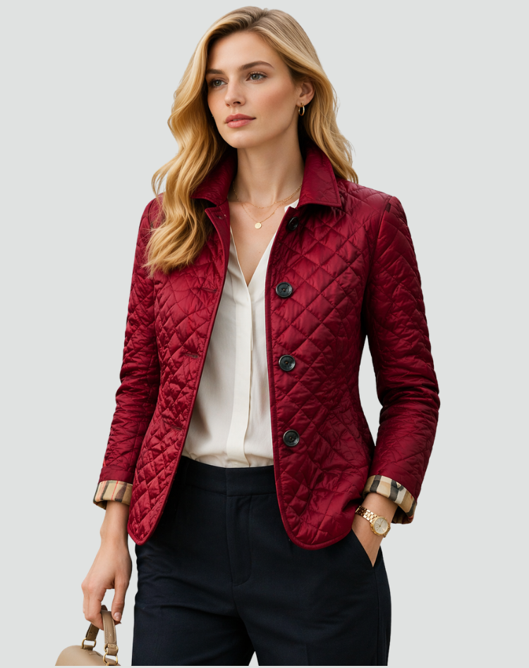 Veste mi-saison femme coupe droite avec col montant et boutons