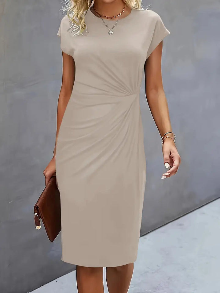 Midi Kleid Damen Runder Hals Tailliert Hochzeitsgast