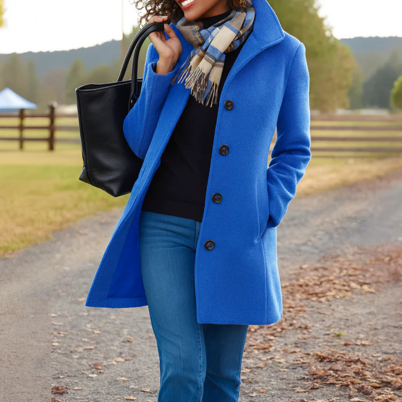 Damen Klassischer Knopfverschluss Mantel mit Tailliertem Schnitt und Vielseitigem Stil