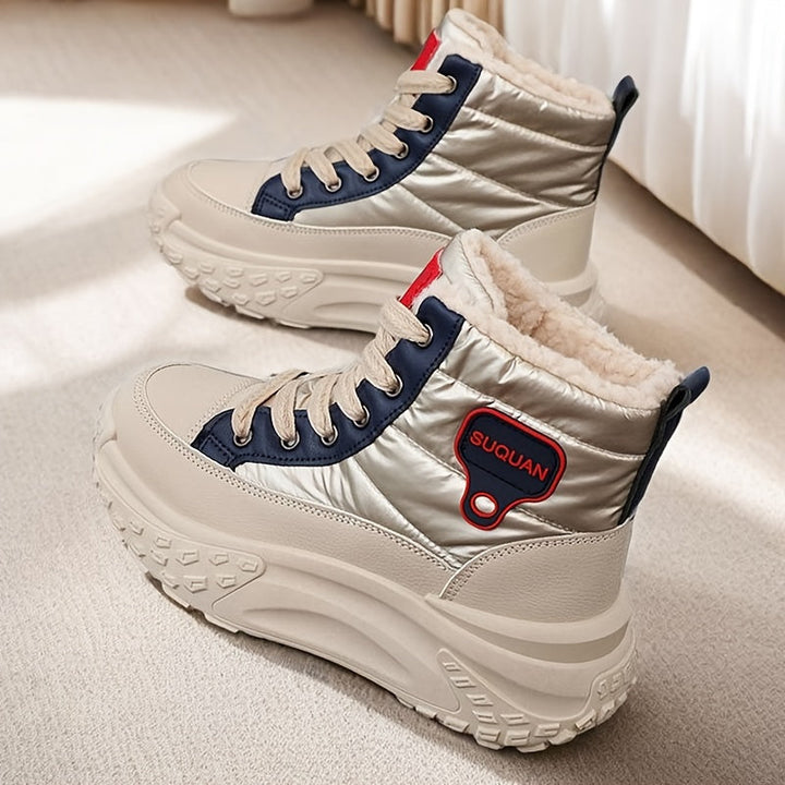 Damen Winterstiefeletten mit dicker Sohle, Schnürung und Warmfutter