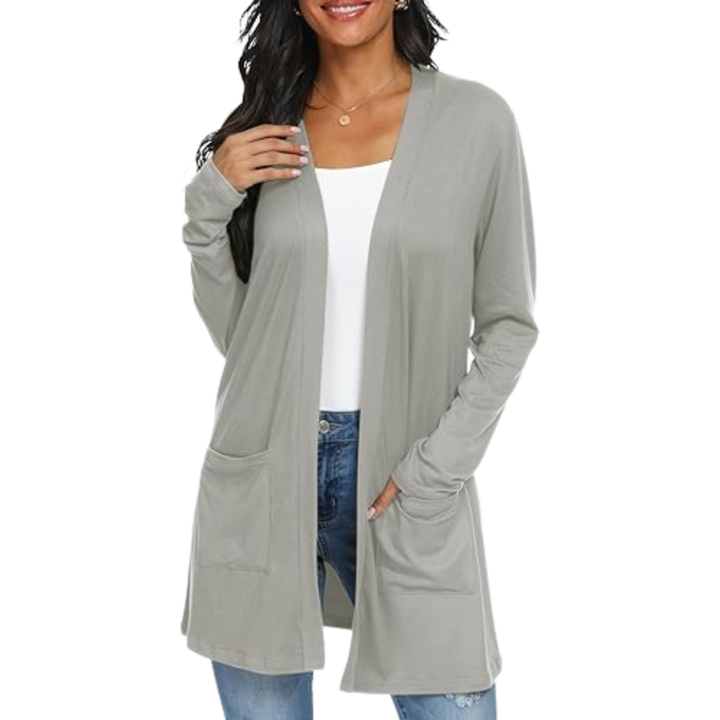 Leichter, lässiger, offener langer Cardigan mit Taschen