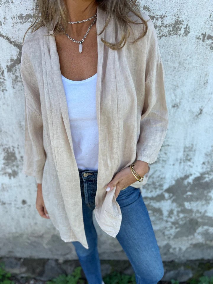Damen Leichter Offener Cardigan – Dreiviertelärmel